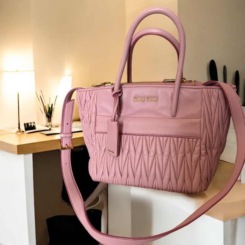 Miu Miu Pink Matelassé Lambskin Tote Bag
